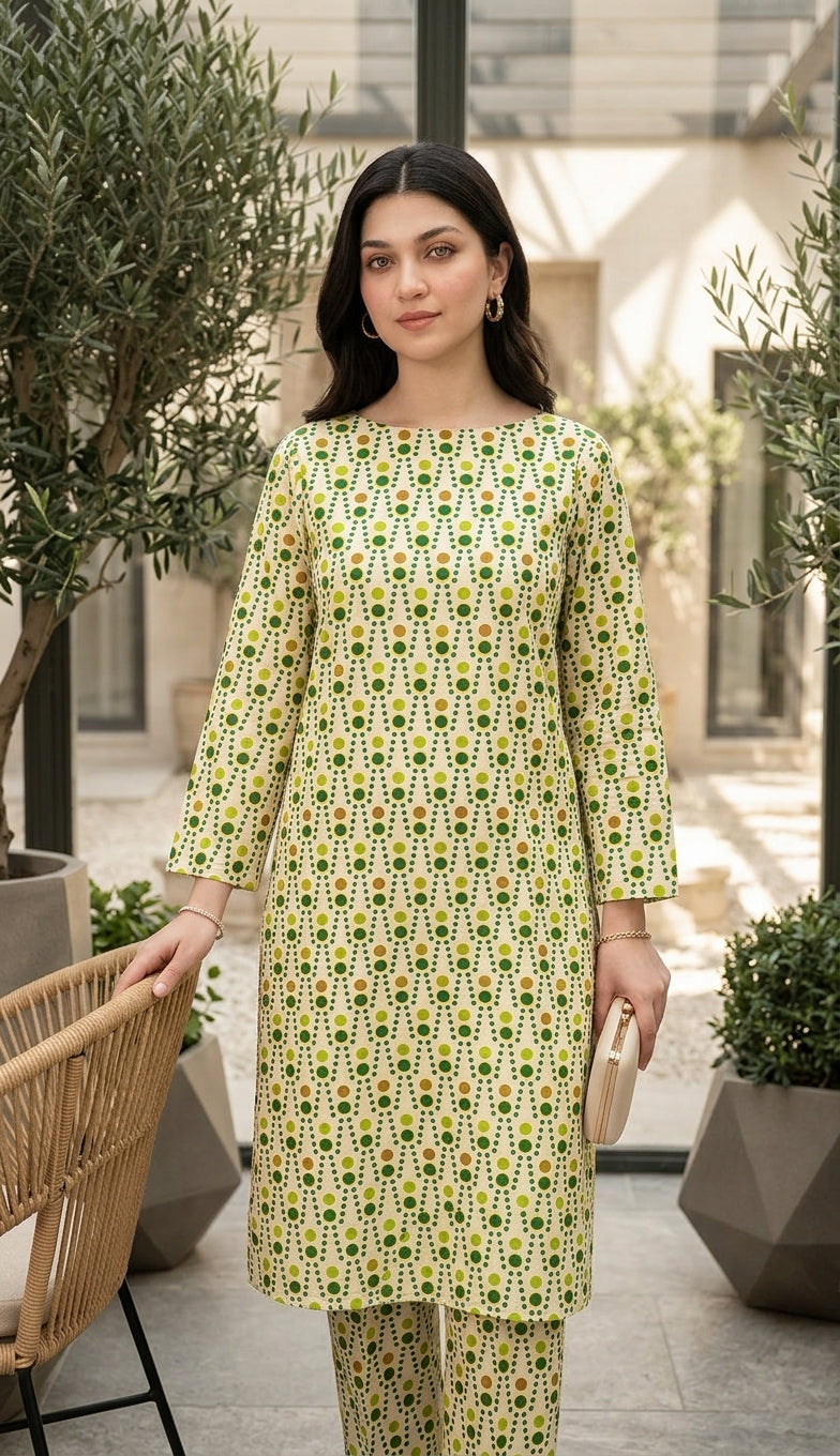 🌿 Fresh Olive — Printed Lawn 2-Piece Unstitched Suit