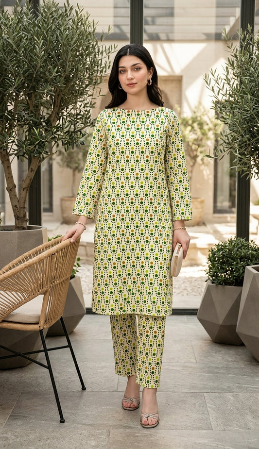 Fresh Olive — Printed Lawn 2-Piece Unstitched Suit