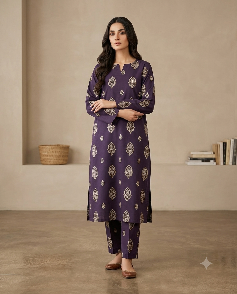 Royal Plum - Printed Lawn 2-Piece Unstitched Suit