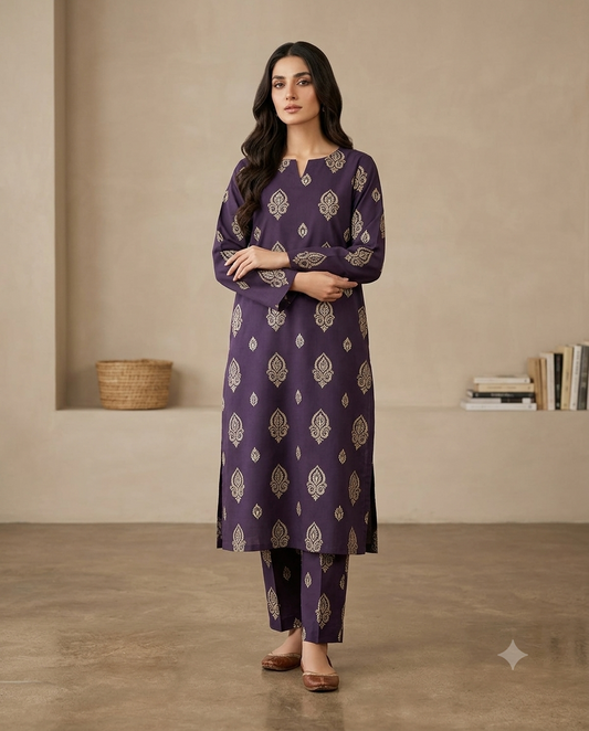 Royal Plum - Printed Lawn 2-Piece Unstitched Suit