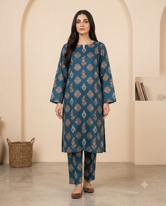 Teal Heritage - Printed Lawn 2-Piece Unstitched Suit