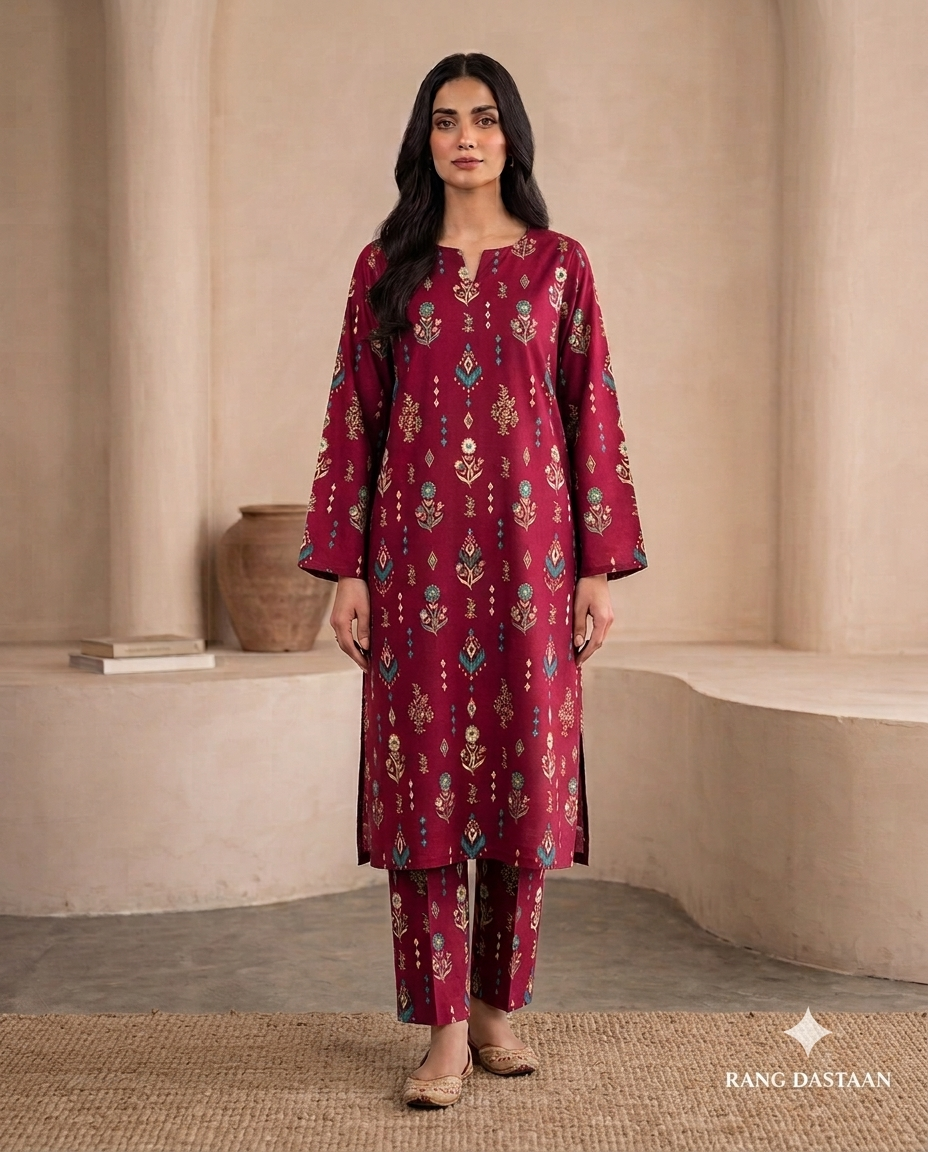 Mehroon Heritage - Printed Lawn 2-Piece Unstitched Suit