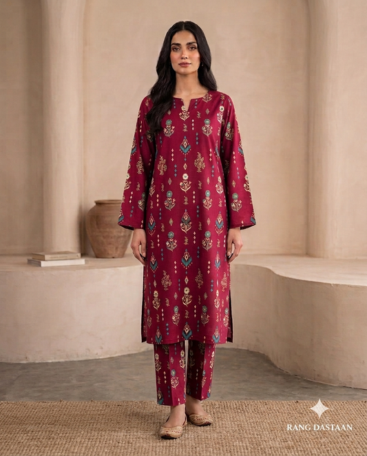 Mehroon Heritage - Printed Lawn 2-Piece Unstitched Suit