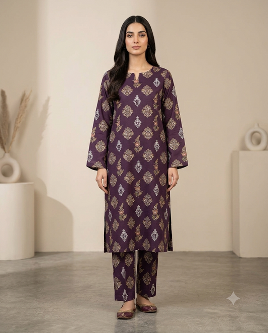 Royal Plum - Printed Lawn 2-Piece Unstitched Suit